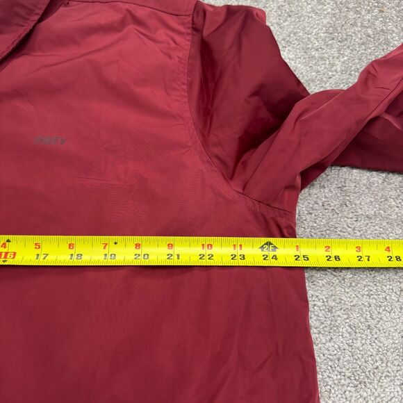 Obey Worldwide Coach Snap Button Up Windbreaker Jacket Mens XL Red Lined Outdoor - Picture 13 of 15